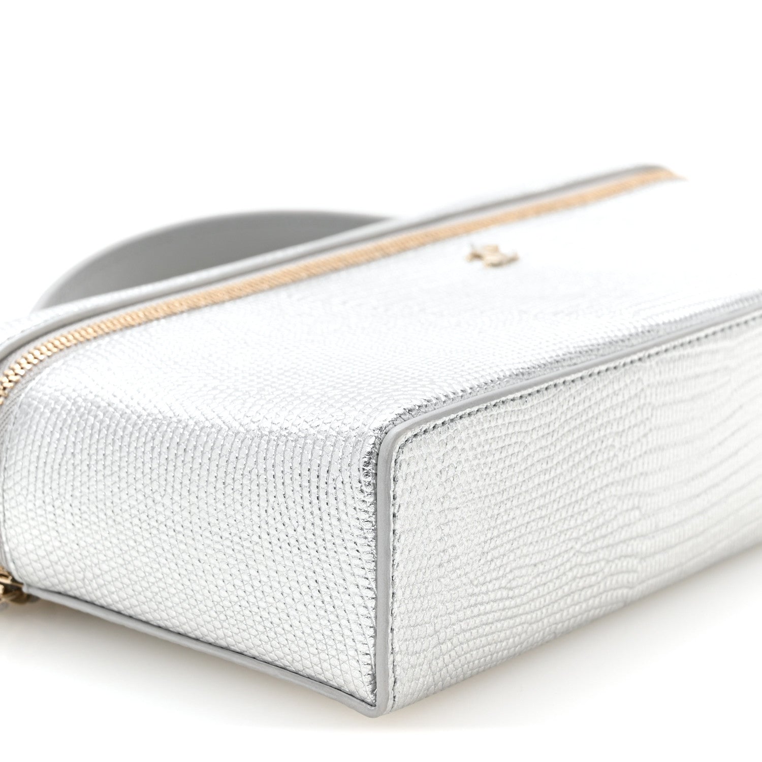 Chanel Lizard Embossed Top Handle Slim Vanity With Chain Silvery 9 of 11