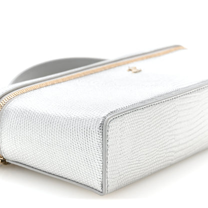 Chanel Lizard Embossed Top Handle Slim Vanity With Chain Silvery 9 of 11