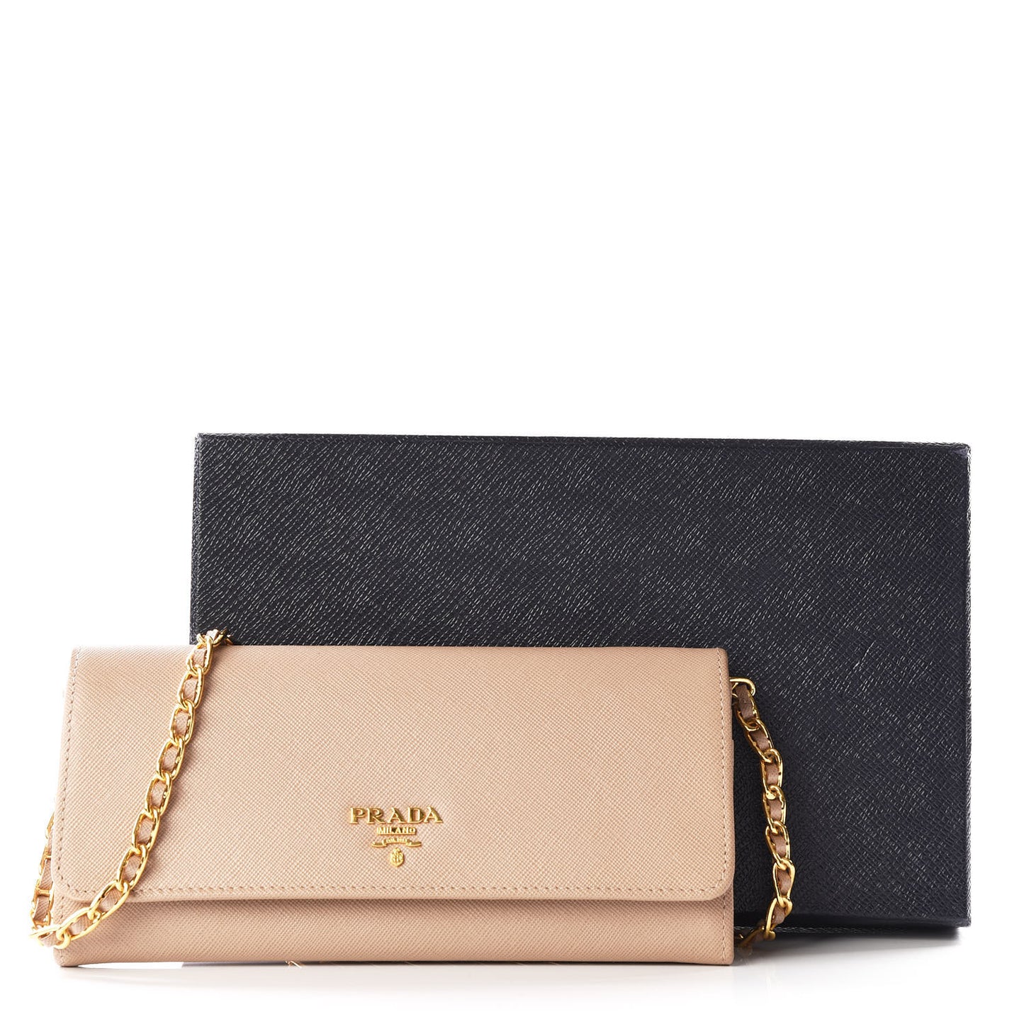 Saffiano Metal Oro Chain Wallet Cammeo
