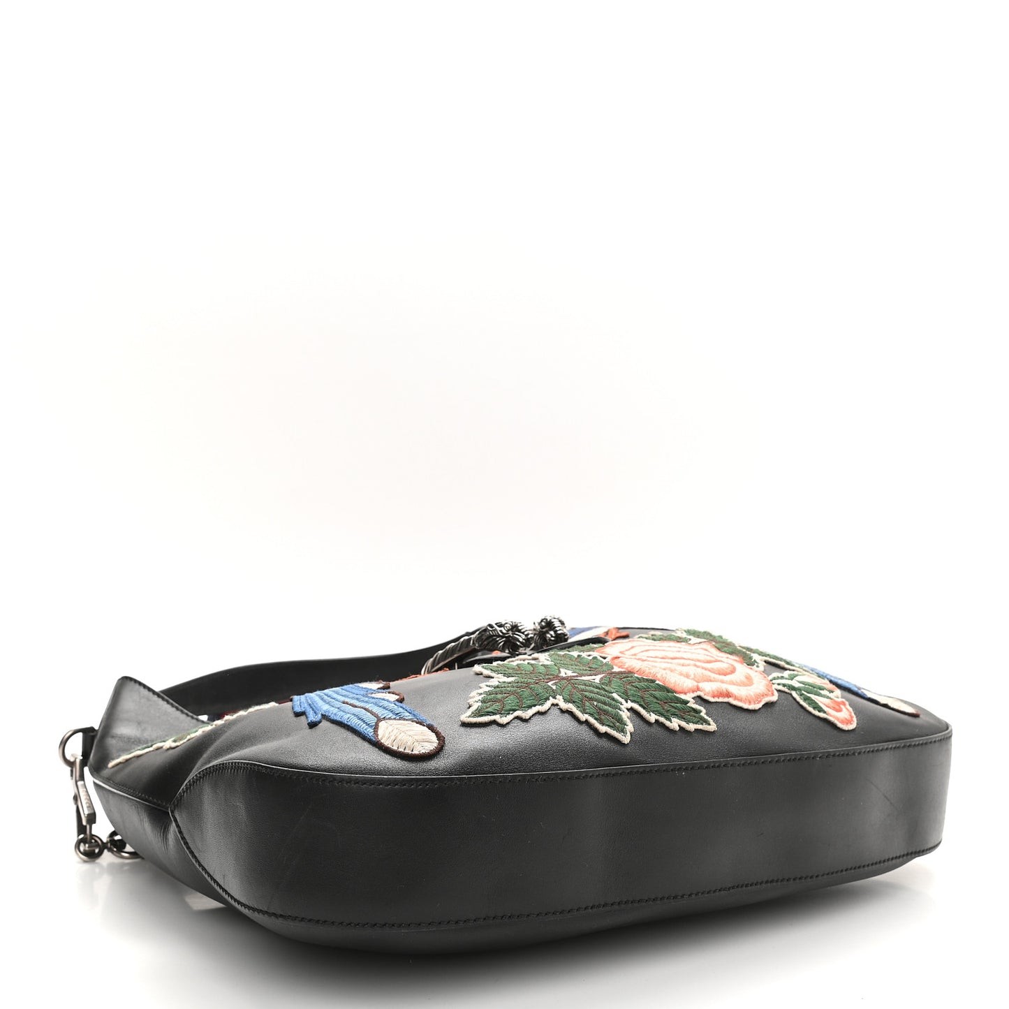 Calfskin Web Garden Collection Embroidered Medium Dionysus Hobo Black