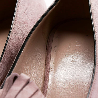 Gucci Kid Scamosciato GG Marmont Fringe 50mm Loafer Pumps 38 Crystal Pink 5 of 7