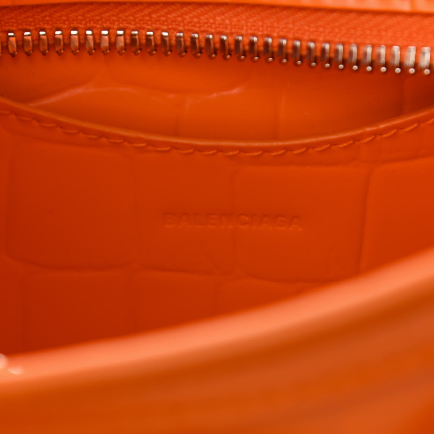 Balenciaga Semi Shiny Calfskin Crocodile Embossed Neo Classic Silver Hardware Mini City Orange 6 of 10