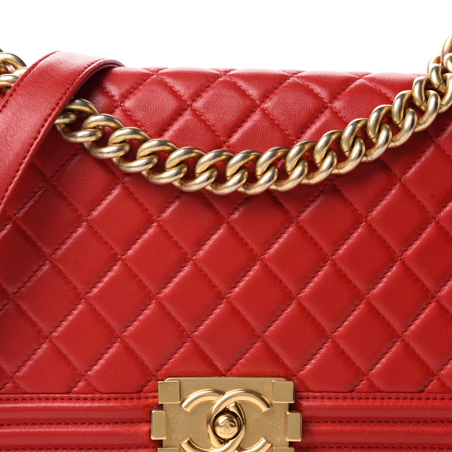 Lambskin Quilted Medium Boy Flap Red