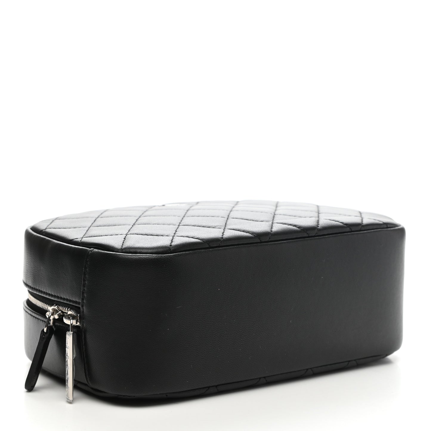 Lambskin Quilted Medium Curvy Pouch Cosmetic Case Black