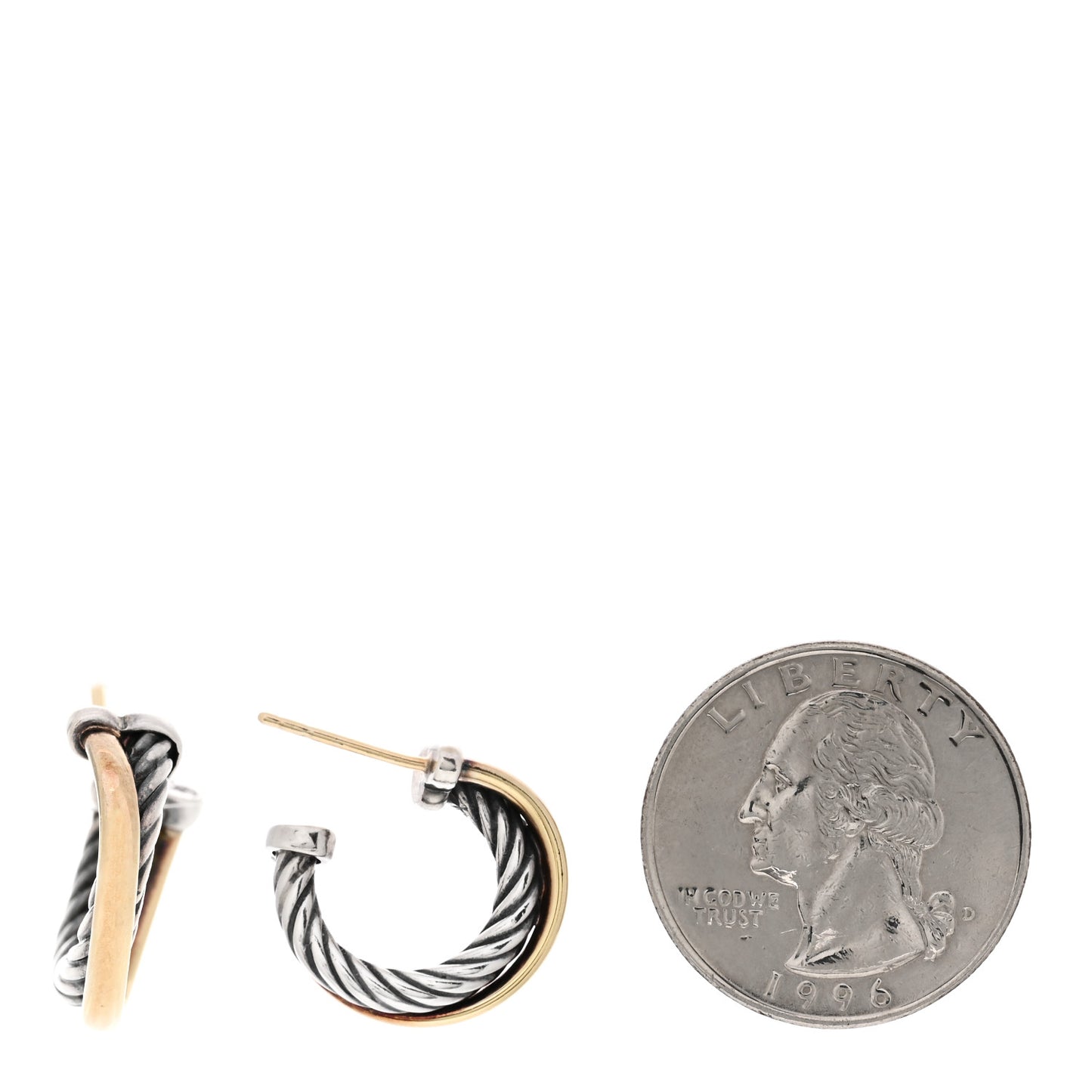 Sterling Silver 18K Yellow Gold 17mm Crossover Cable Hoop Earrings