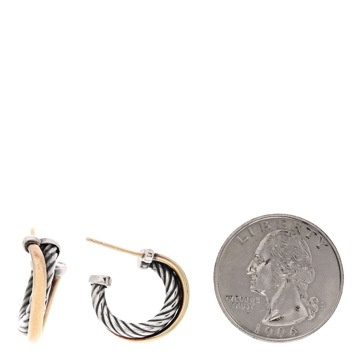 David Yurman Sterling Silver 18K Yellow Gold 17mm Crossover Cable Hoop Earrings 2 of 4