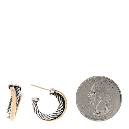 David Yurman Sterling Silver 18K Yellow Gold 17mm Crossover Cable Hoop Earrings 2 of 4