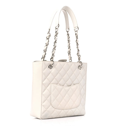 Chanel Caviar Quilted Petit Shopping Tote PST White 3 of 9
