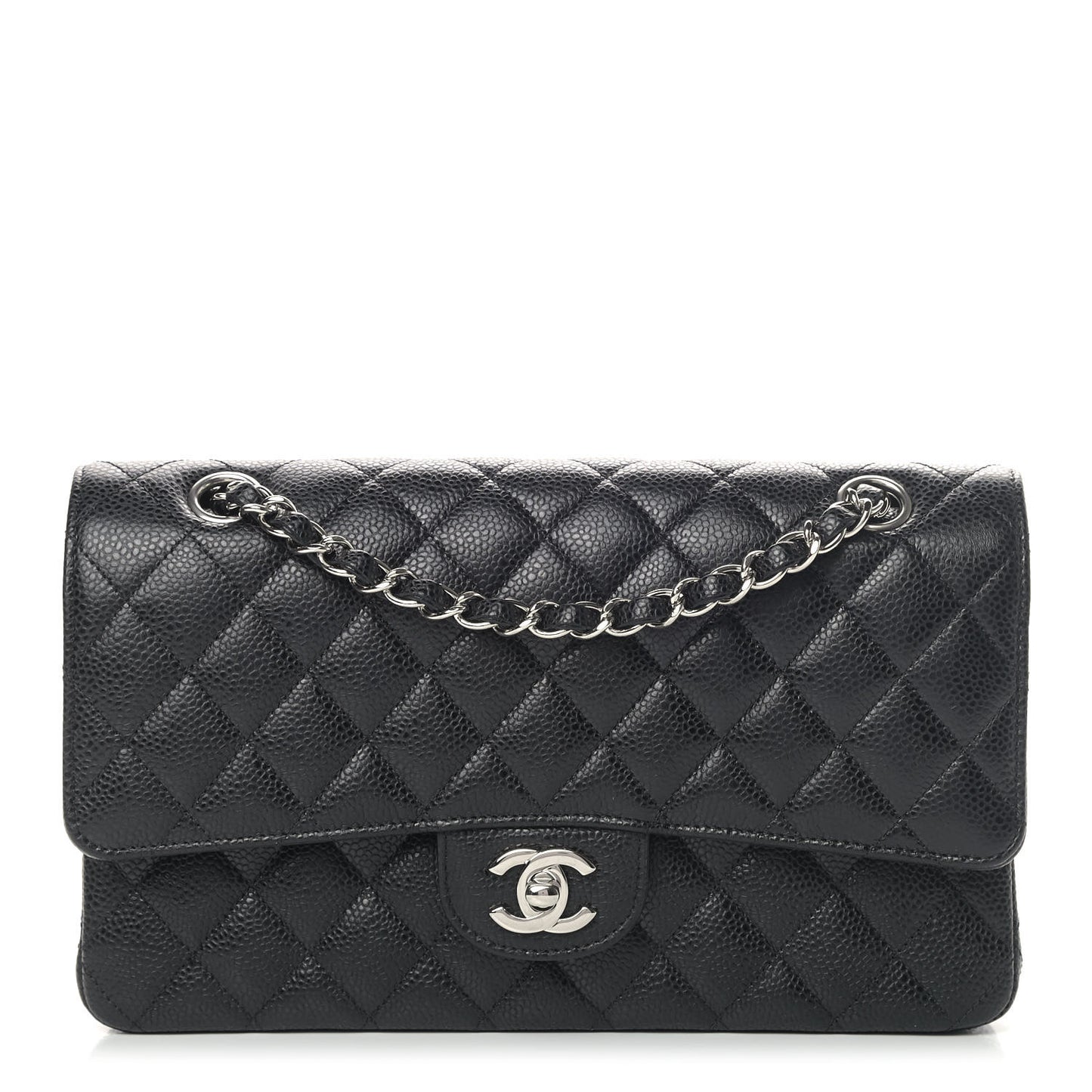 Caviar Quilted Medium Double Flap Black