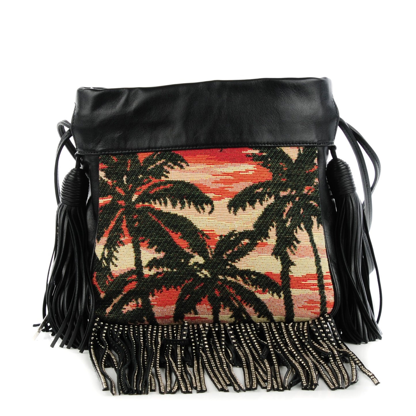 Jacquard Leather Small Fringed Sunset Helena Bucket Bag