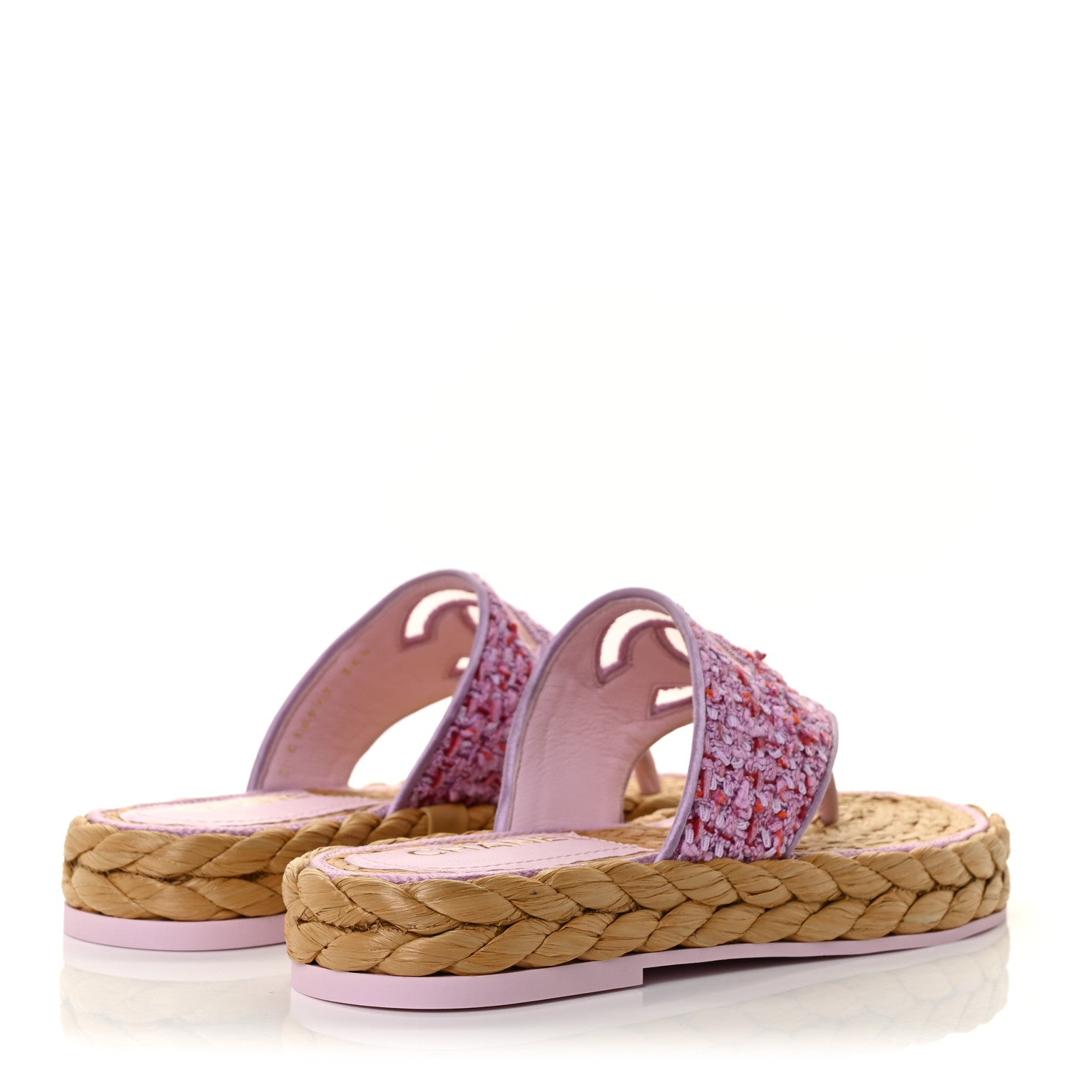 Chanel Tweed CC Thong Sandals 36.5 Light Purple Pink Red 4 of 9