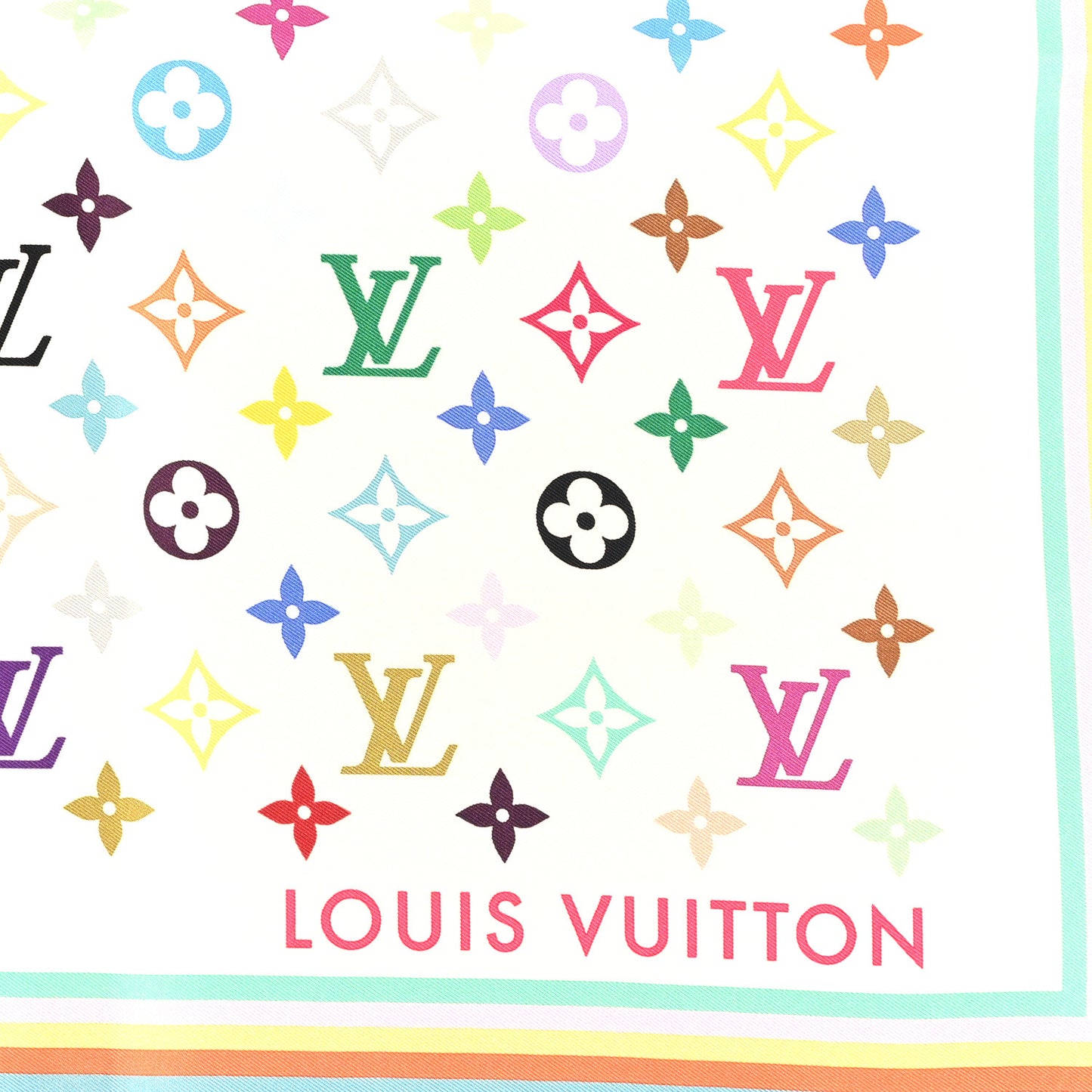 LV X TM Silk Monogram Multicolor Square Scarf 90 White