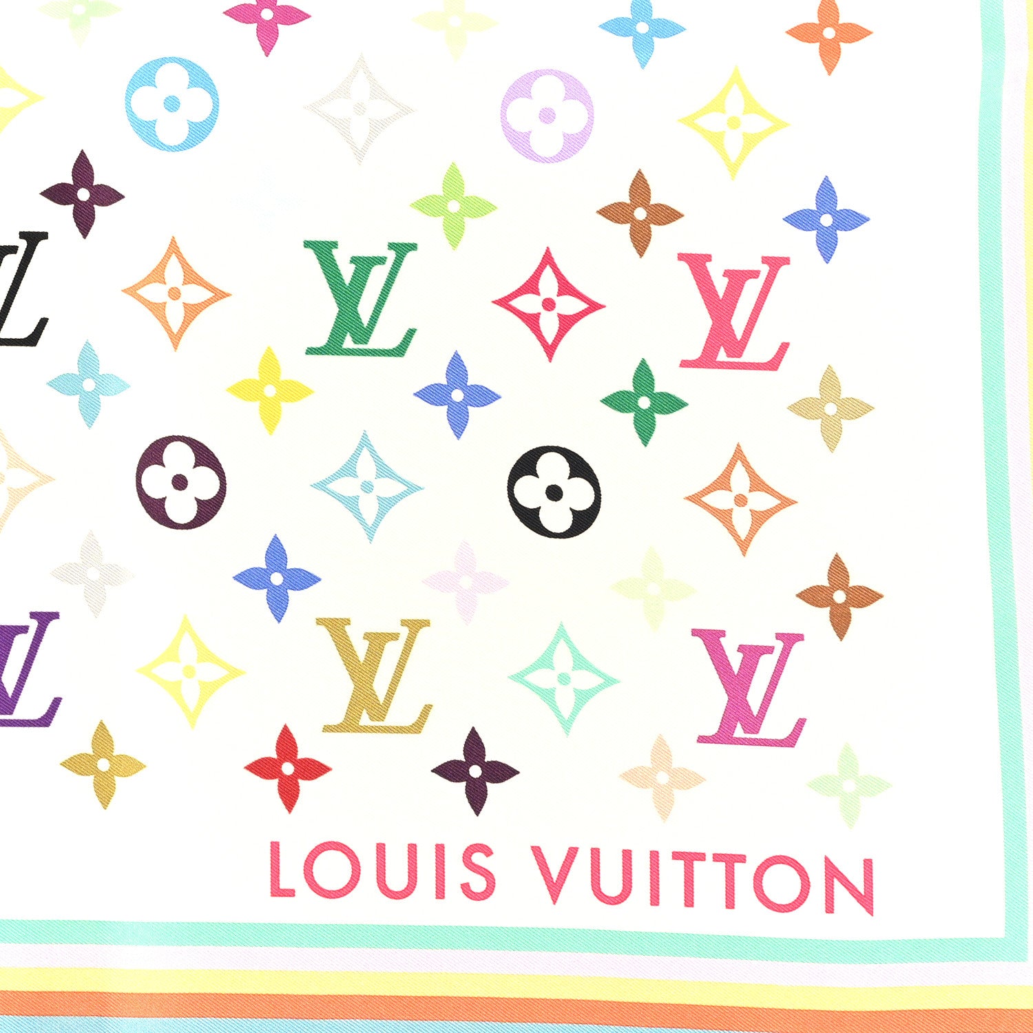 Louis Vuitton LV X TM Silk Monogram Multicolor Square Scarf 90 White 2 of 3