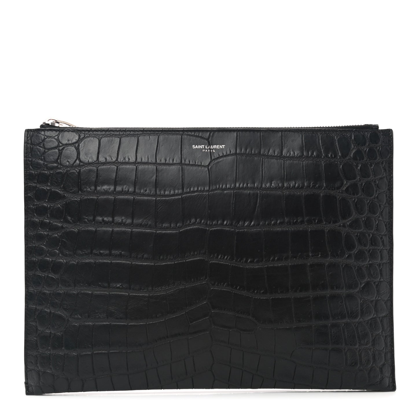 Calfskin Crocodile Embossed Zipped Tablet Holder Black