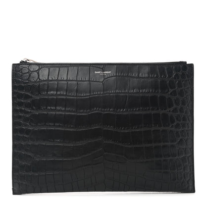 Saint Laurent Calfskin Crocodile Embossed Zipped Tablet Holder Black 1 of 7