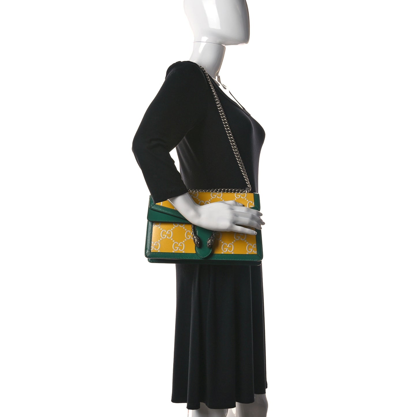 Azalea Calfskin GG Monogram Bi-Color Debossed Small Dionysus Shoulder Bag Stone Topaz Mystic White Emerald