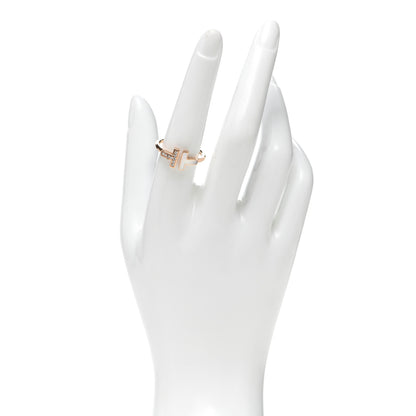 Tiffany 18K Rose Gold Diamond Mother of Pearl T Wire Ring 57 8 2 of 5