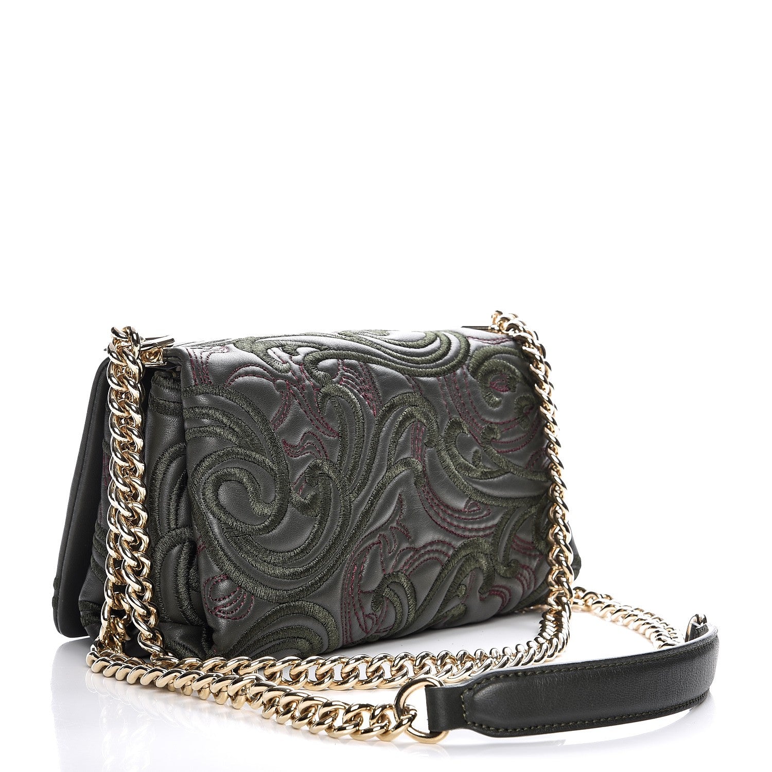 Versace Nappa Embroidered Baroque Palazzo Sultan Shoulder Bag Green 3 of 7