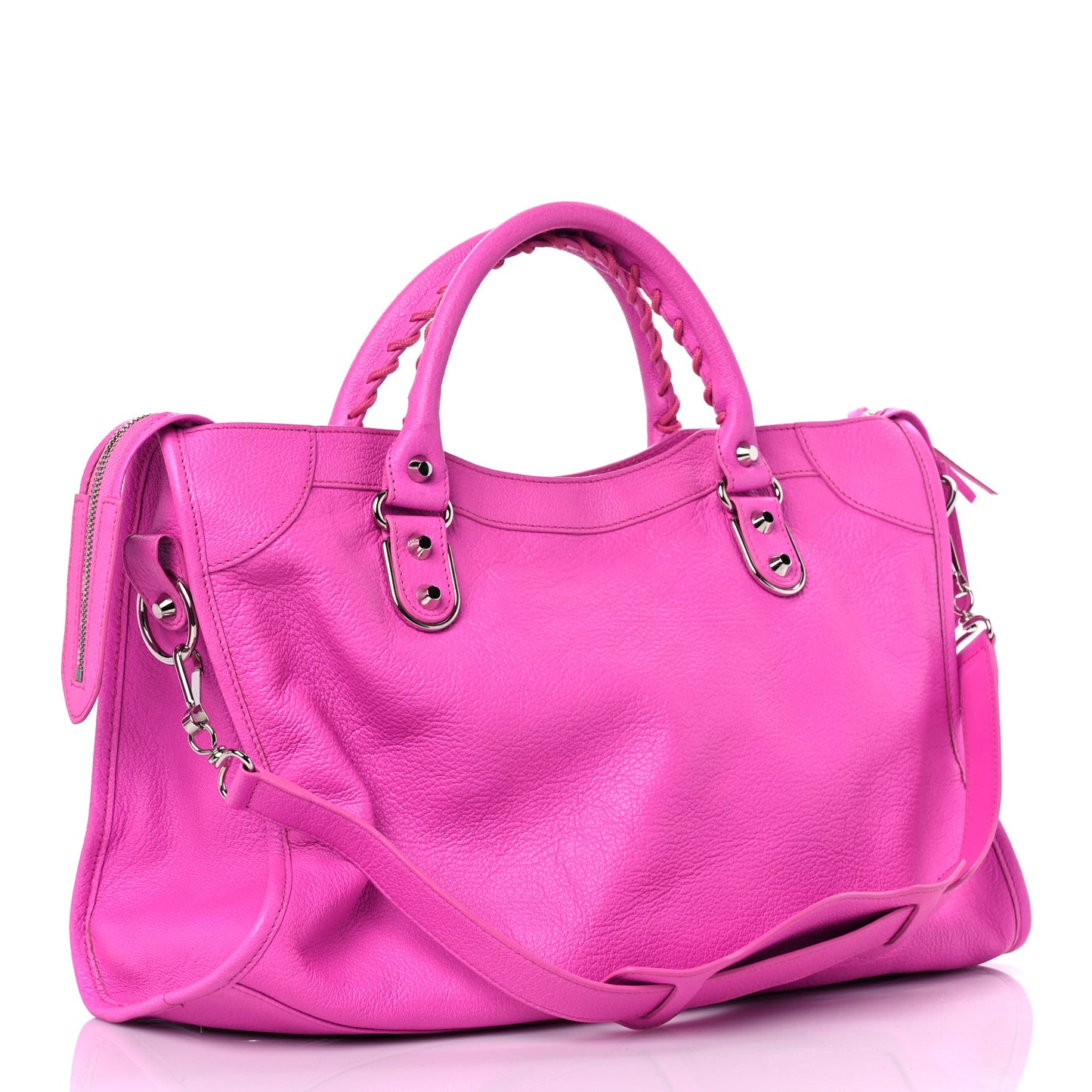 Chevre Silver Metallic Edge Hardware City Rose Fluo