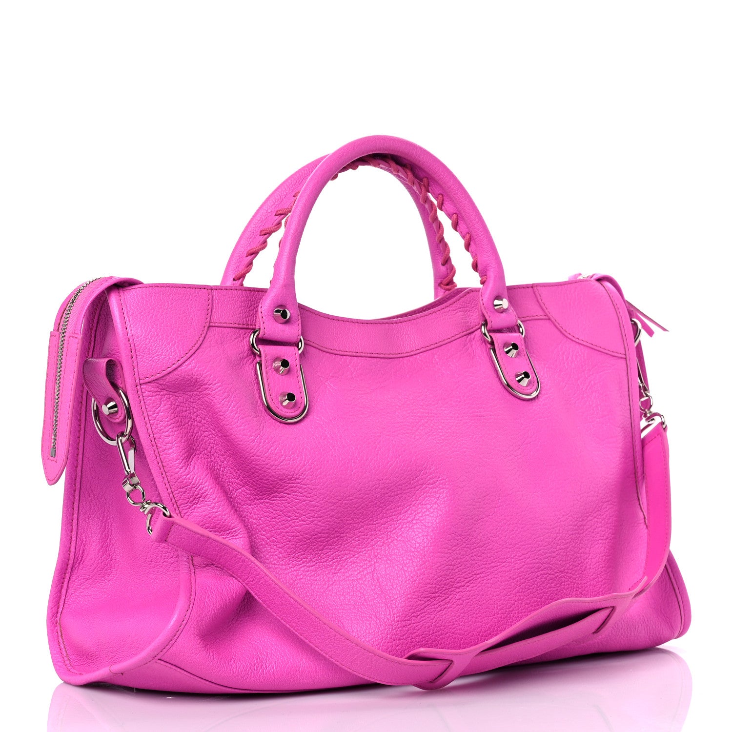 Balenciaga Chevre Silver Metallic Edge Hardware City Rose Fluo 3 of 13
