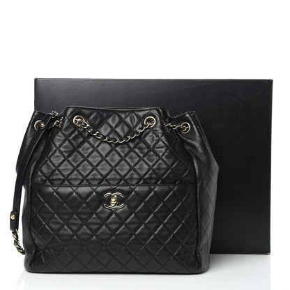 Chanel Lambskin Quilted Large Drawstring Bag Black 13 of 13