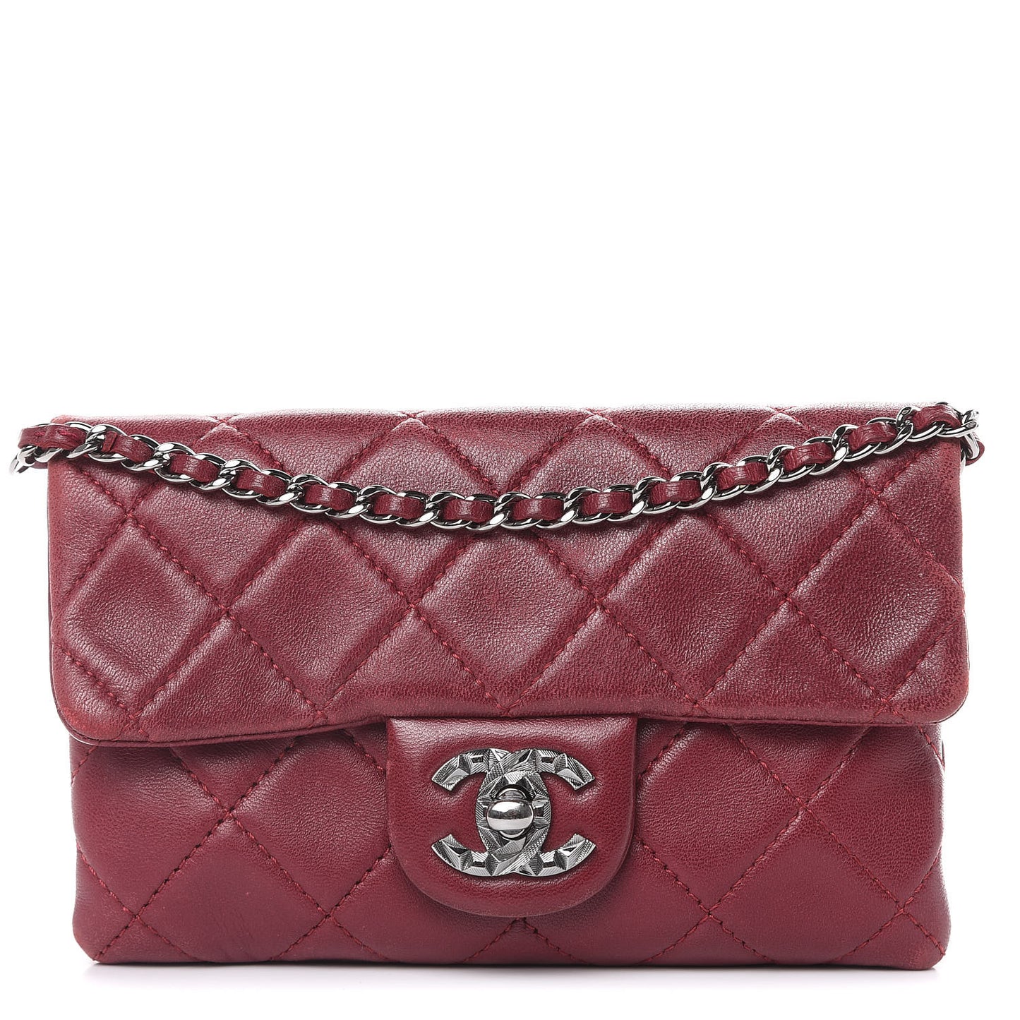 Lambskin Quilted Mini Mineral Nights Flap Crossbody Bag Dark Red