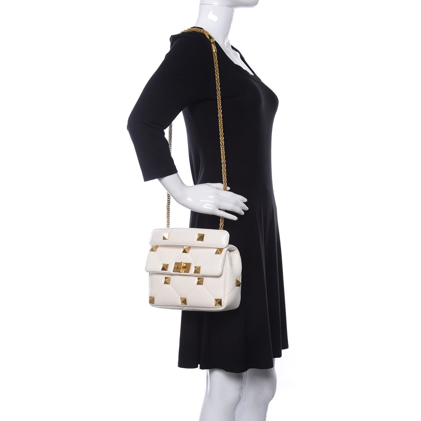Nappa Large Roman Stud Shoulder Bag Ivory