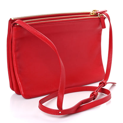 Celine Lambskin Large Trio Crossbody Bag Red 3 of 10