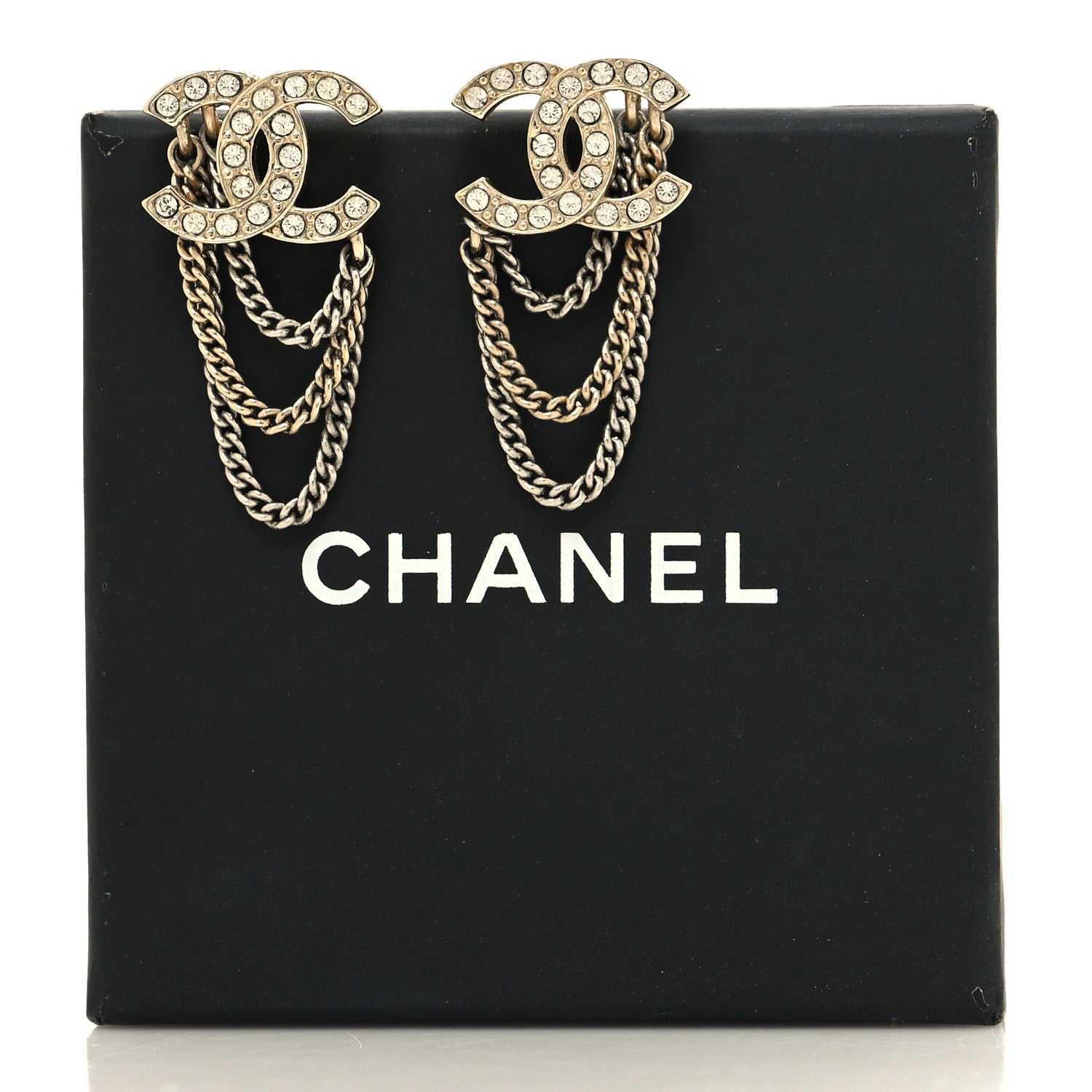 Chanel Crystal Chain CC Earrings Gold 5 of 5