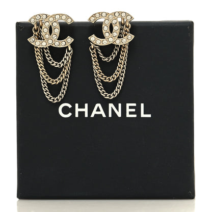 Chanel Crystal Chain CC Earrings Gold 5 of 5