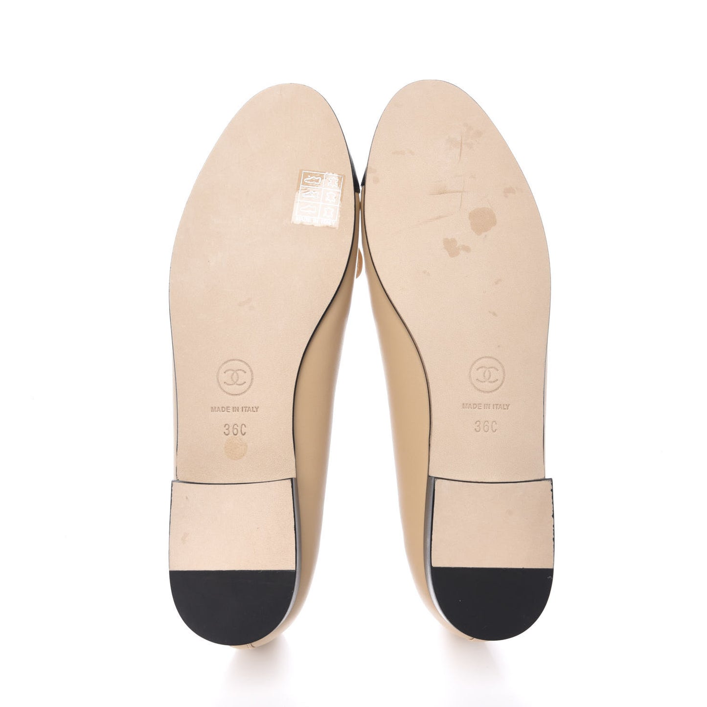 Lambskin CC Cap Toe Ballerina Flats 36 Beige Black