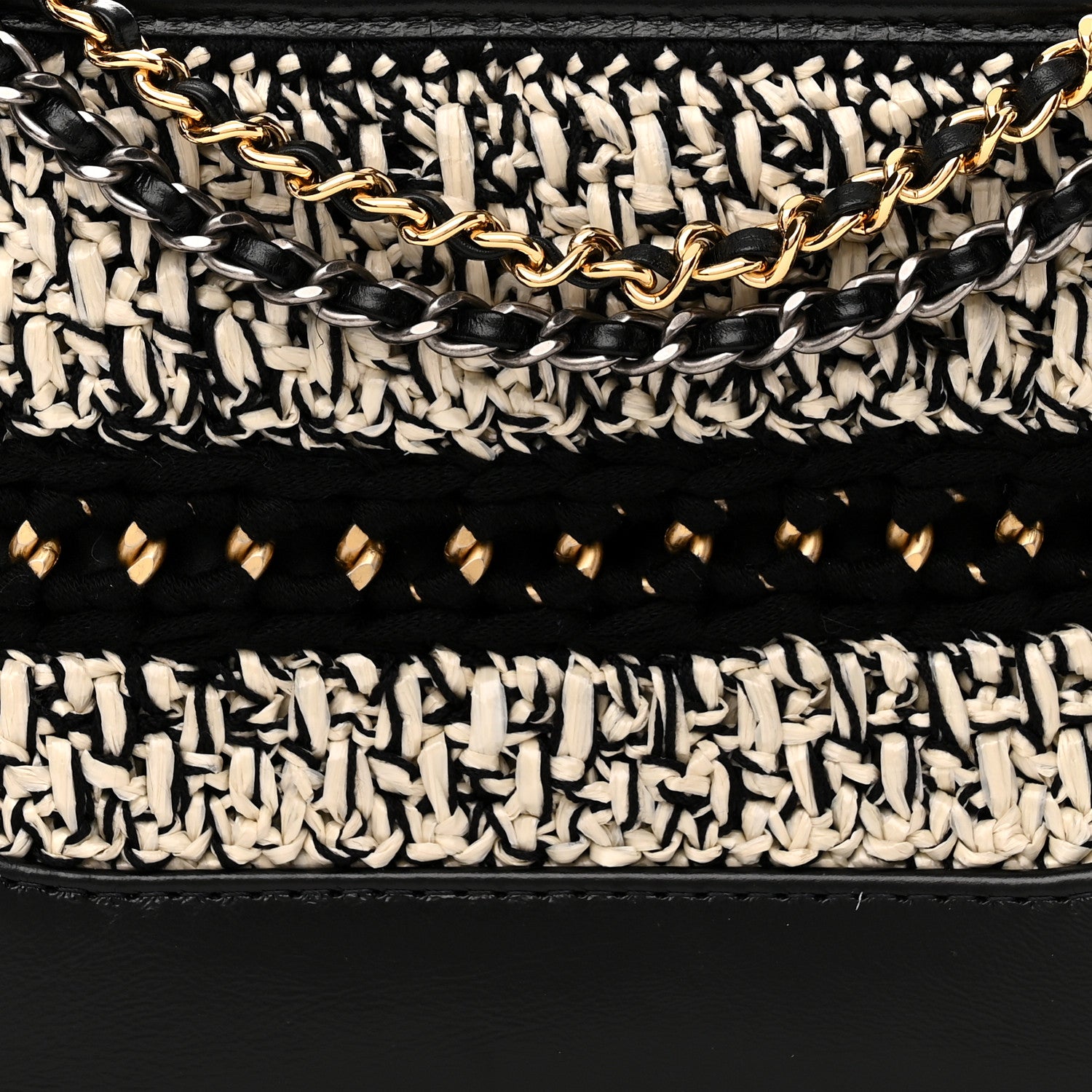 Chanel Cotton Raffia Calfskin Small Gabrielle Hobo Black White 8 of 10