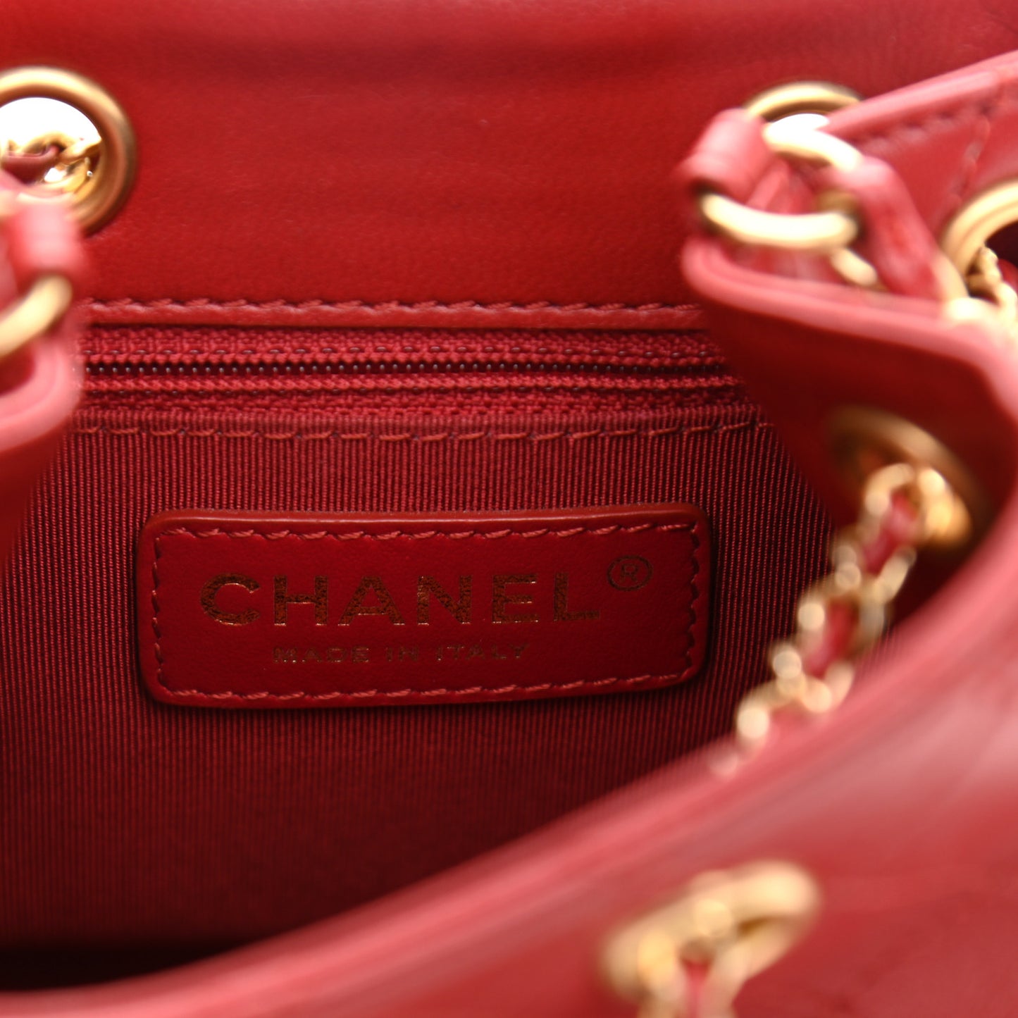 Calfskin Stitched Small Egyptian Amulet Drawstring Bag Red