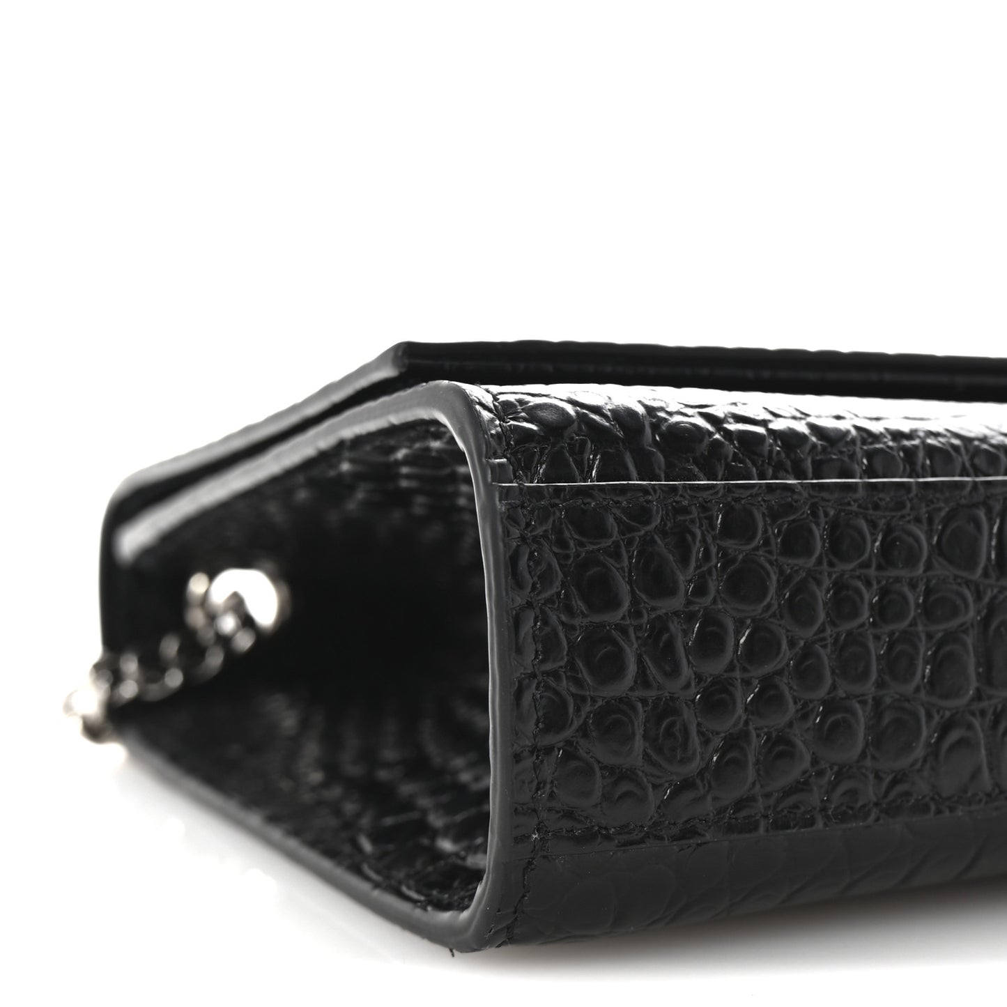 Calfskin Crocodile Embossed Medium Classic Monogram Kate Tassel Satchel Black