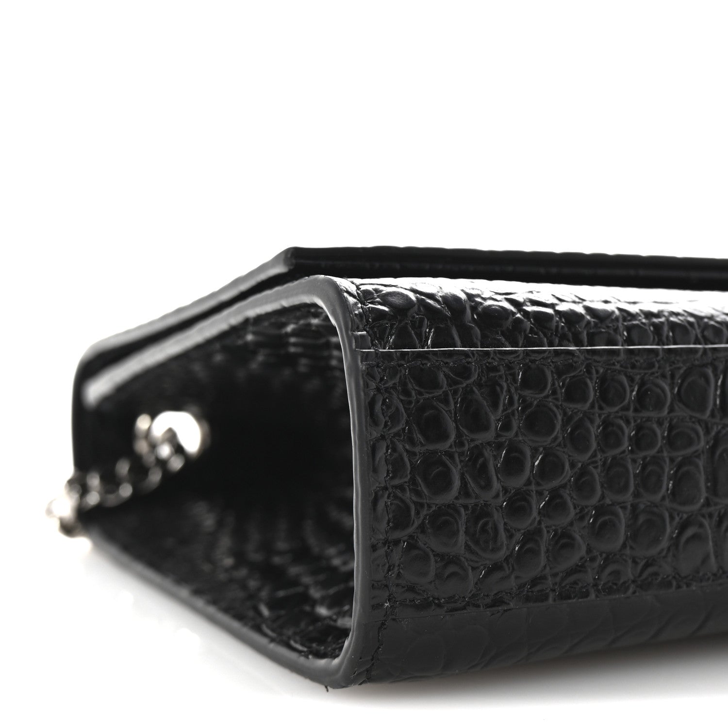 Saint Laurent Calfskin Crocodile Embossed Medium Classic Monogram Kate Tassel Satchel Black 8 of 9
