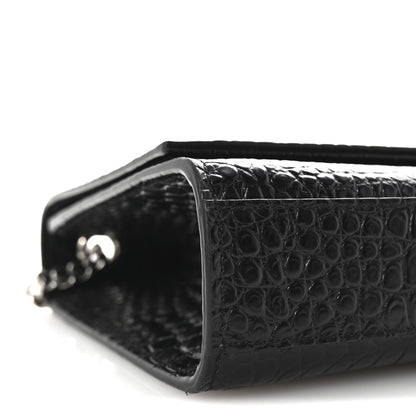 Saint Laurent Calfskin Crocodile Embossed Medium Classic Monogram Kate Tassel Satchel Black 8 of 9
