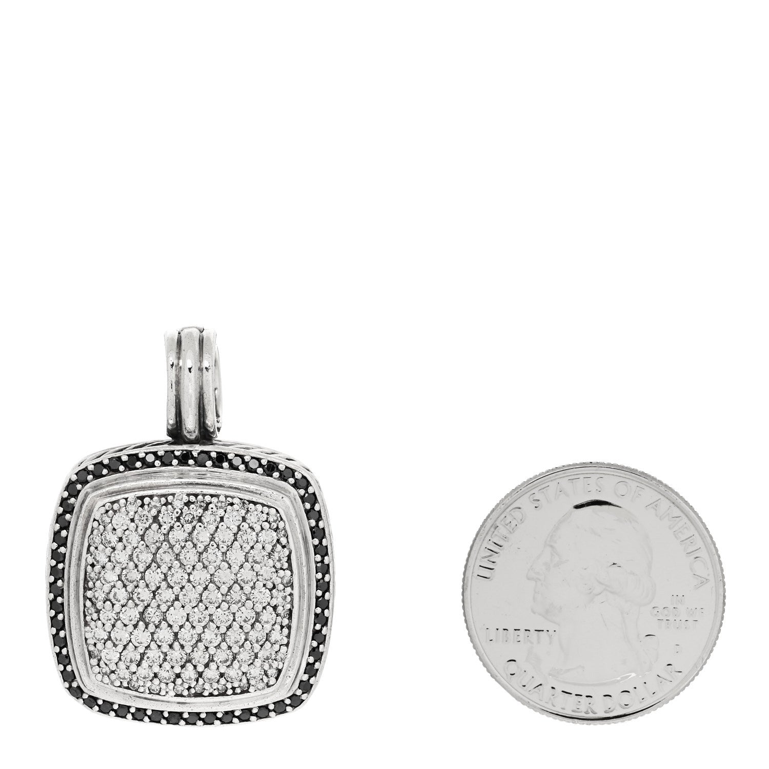 David Yurman Sterling Silver Black Diamond 18mm Albion Enhancer Pendant 2 of 5