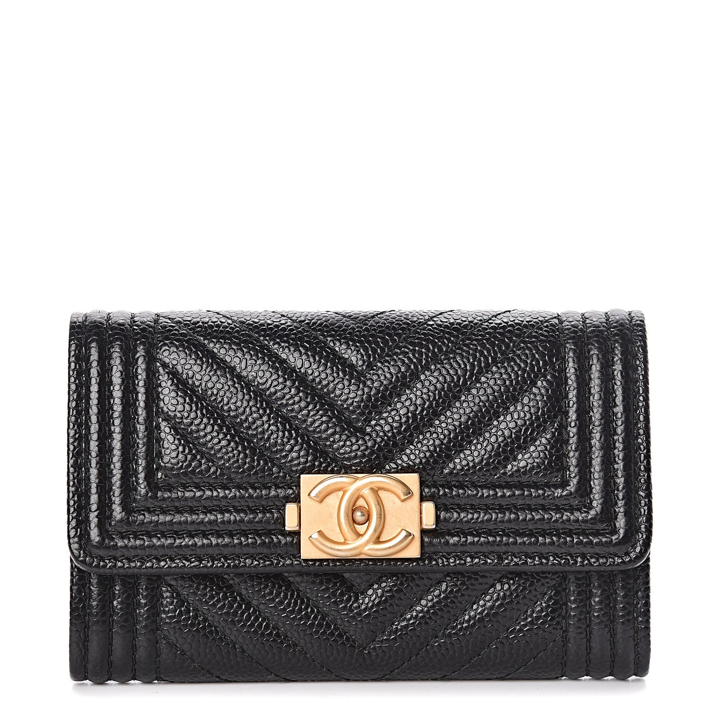 Caviar Chevron Quilted Boy Flap Card Holder Black