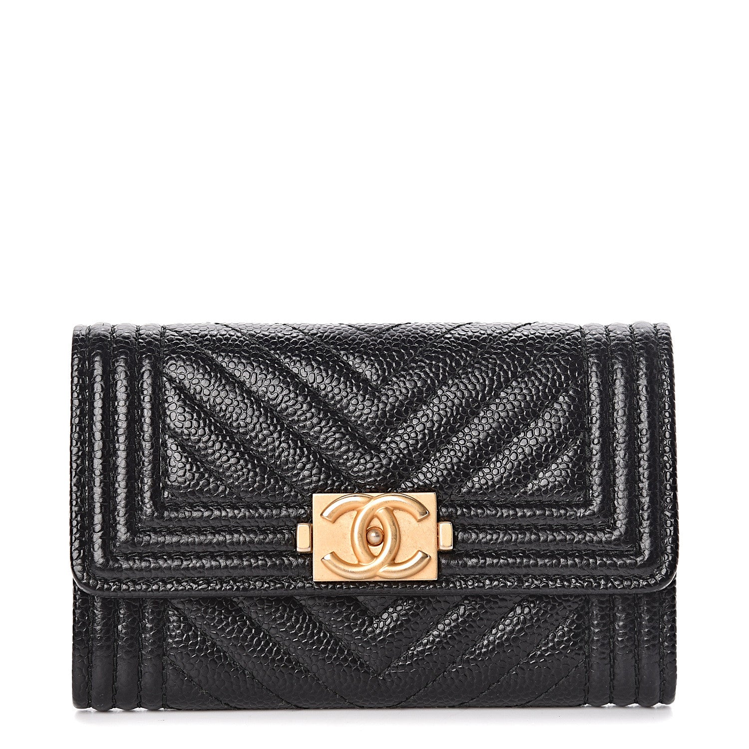 Chanel Caviar Chevron Quilted Boy Flap Card Holder Black 1 of 10