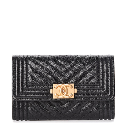 Chanel Caviar Chevron Quilted Boy Flap Card Holder Black 1 of 10