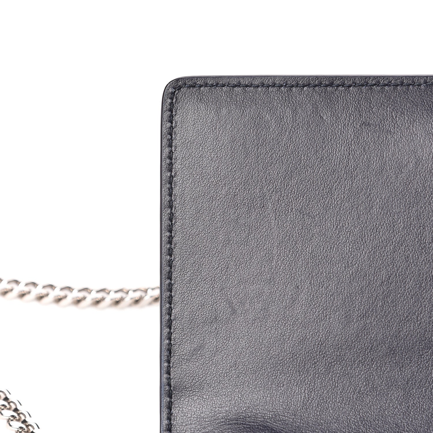 Saint Laurent Calfskin Crocodile Embossed Monogram Sunset Chain Wallet Navy 13 of 13