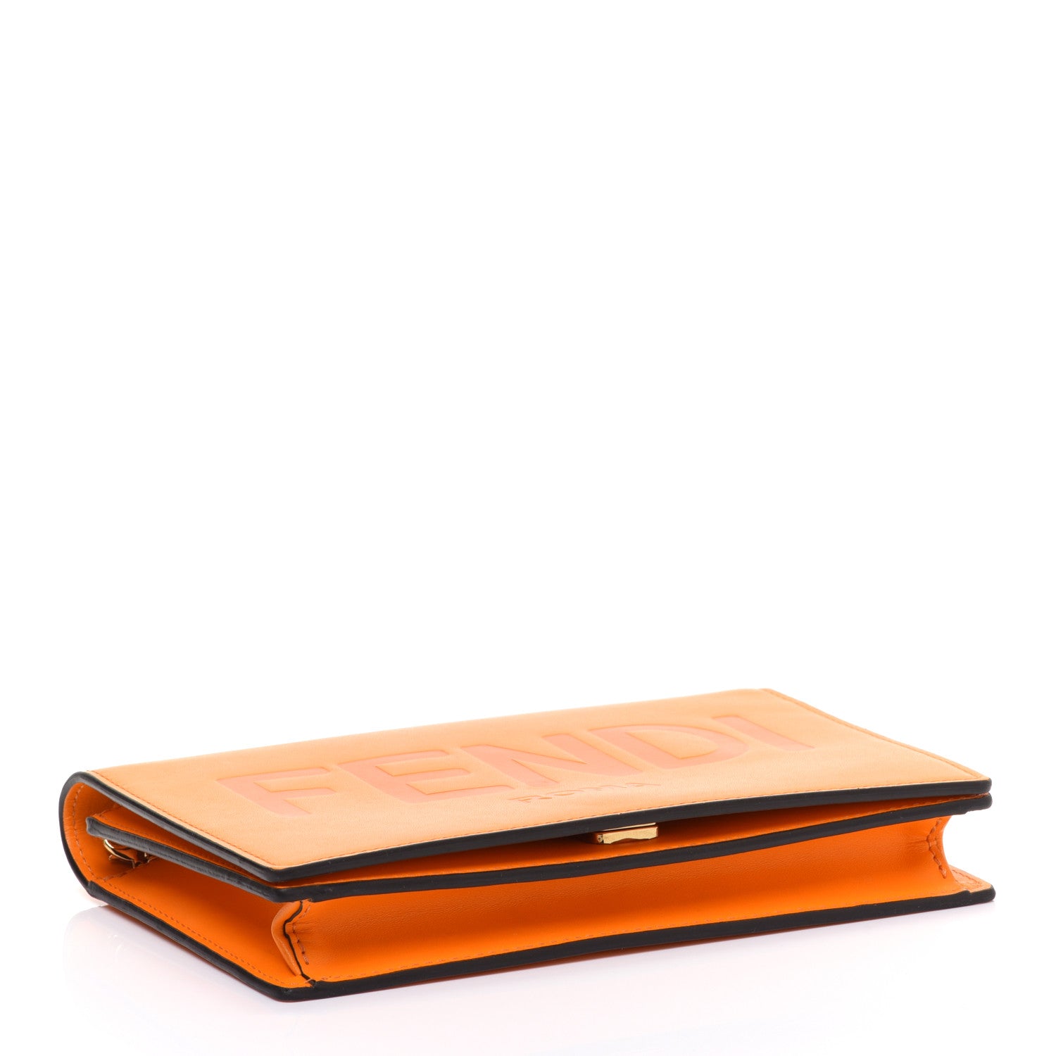 Fendi Vitello King Tamponato Logo Embossed Medium Wallet On Chain Clementine 3 of 9