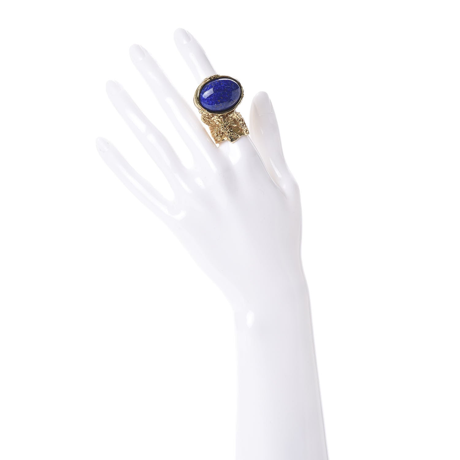 Saint Laurent Glass Cabochon Arty Ovale Ring 7 Gold Lapis 2 of 5