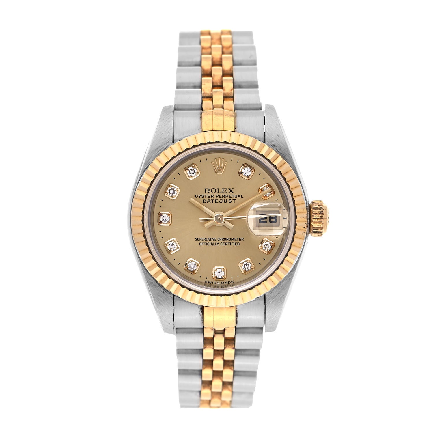 Rolex Stainless Steel 18K Yellow Gold Diamond 26mm Oyster Perpetual Datejust Watch Champagne 79173 1 of 4