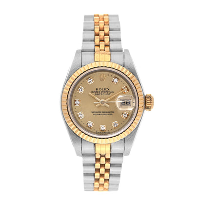 Rolex Stainless Steel 18K Yellow Gold Diamond 26mm Oyster Perpetual Datejust Watch Champagne 79173 1 of 4