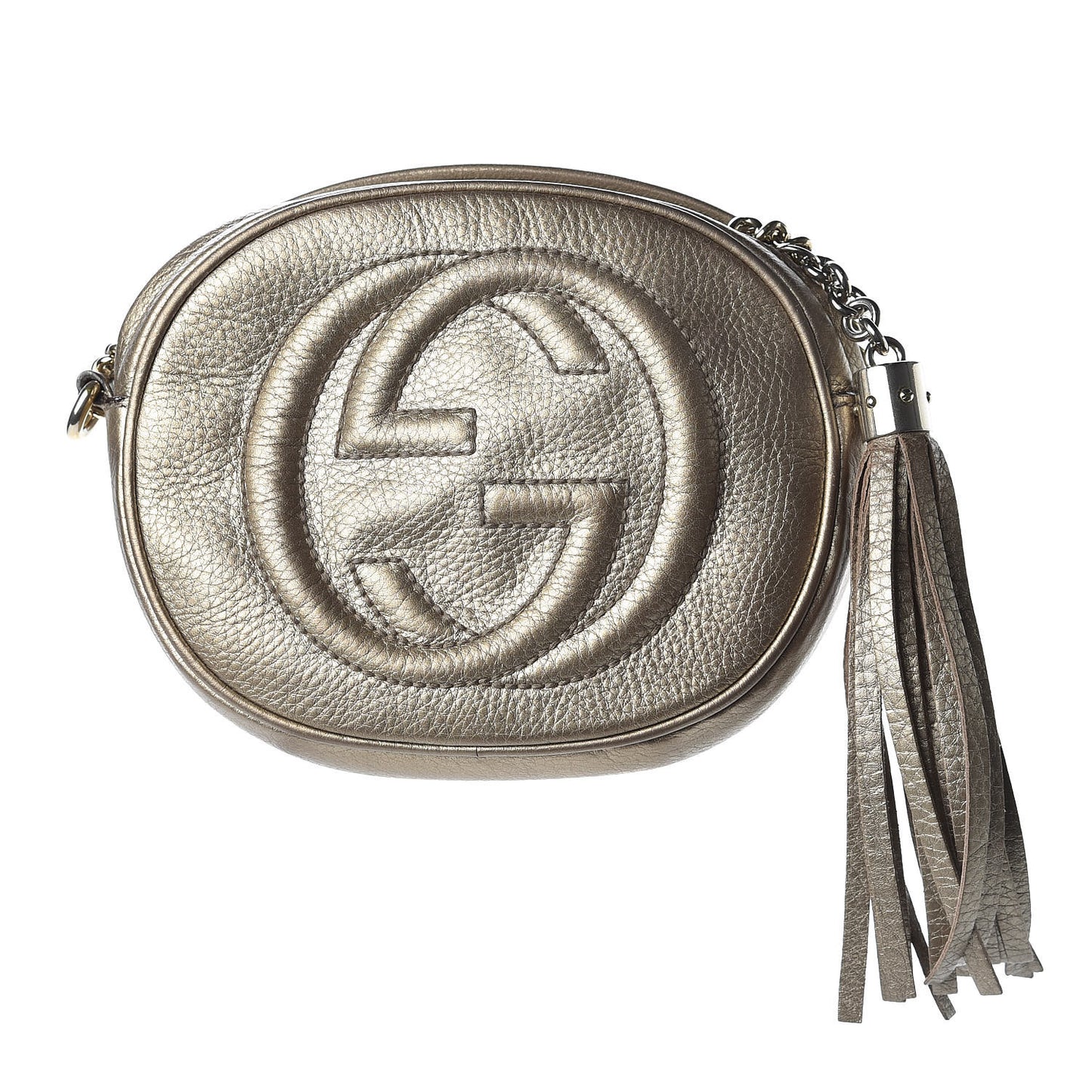 Metallic Pebbled Calfskin Mini Soho Chain Bag Golden Beige