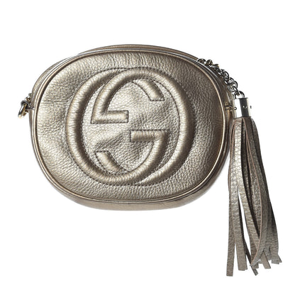 Gucci Metallic Pebbled Calfskin Mini Soho Chain Bag Golden Beige 1 of 8