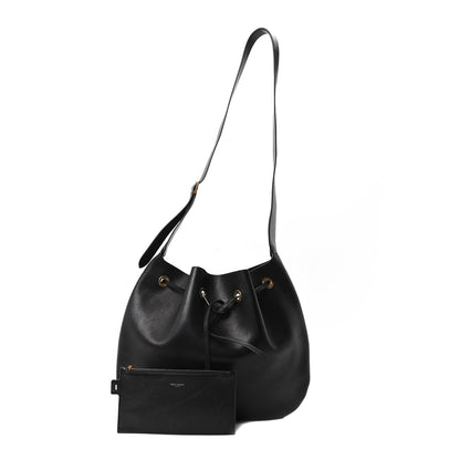 Saint Laurent Smooth Calfskin Paris VII Large Flat Hobo Black 3 of 11