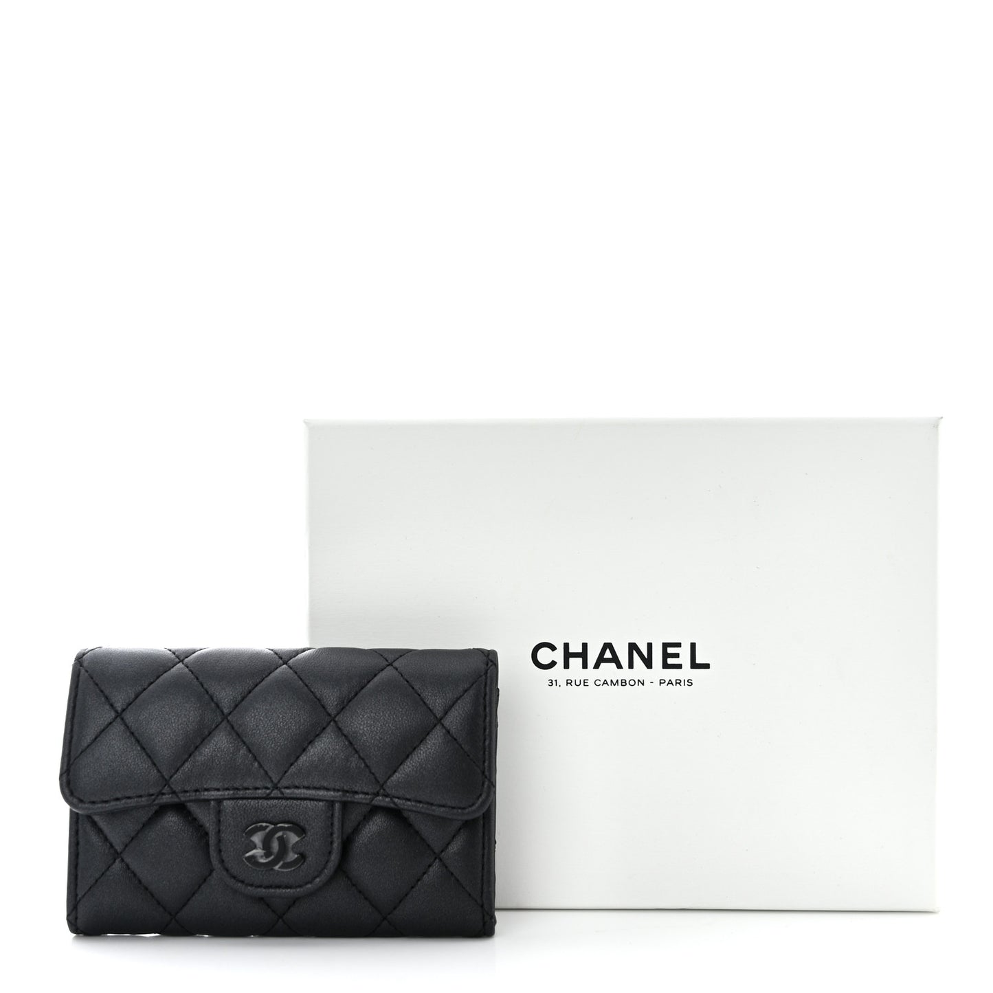Pearly Lambskin Quilted Flap Card Holder Wallet So Black