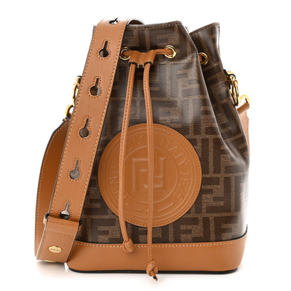 Fendi Glazed Fabric Vitello Grace F is Fendi FF 1974 Stamp Patch Grande Mon Tresor Bucket Bag Mogano Panna Nocciola 1 of 10